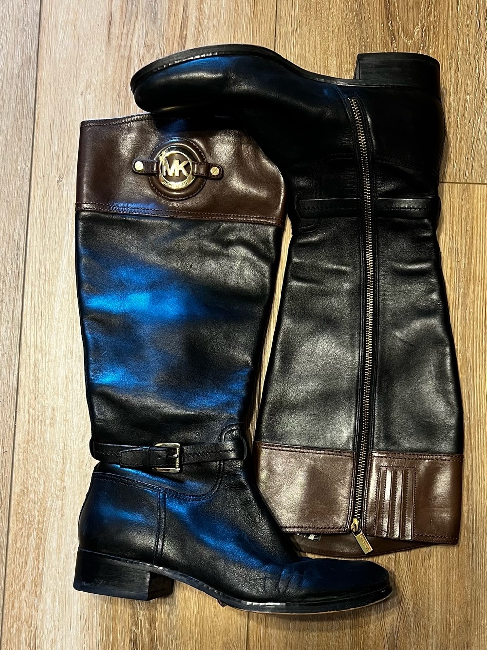 Michael Kors two-tone leather riding boots
